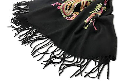 Urban CoCo Embroidered Scarf for Women, Tassel Shawl, Soft Lightweight Wrap - color: #1-black