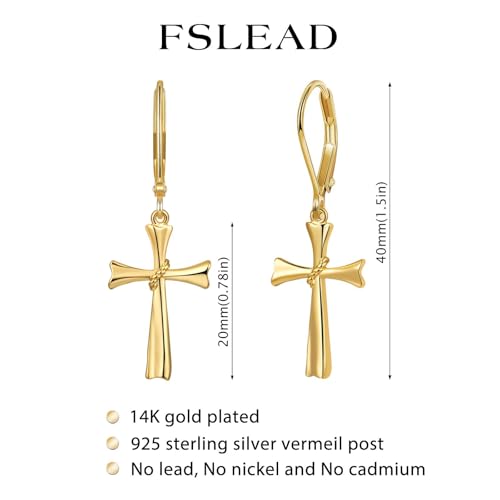 14K Gold Earring Cross Waterdrop Butterfly Heart Knot Earrings for Women Gold Silver Cross Leverback Drop Gold Silver Teardrop Hoop Dangle Earring White Gold Dangle Drop Earring - color: Gold-Cross Dangle Earring