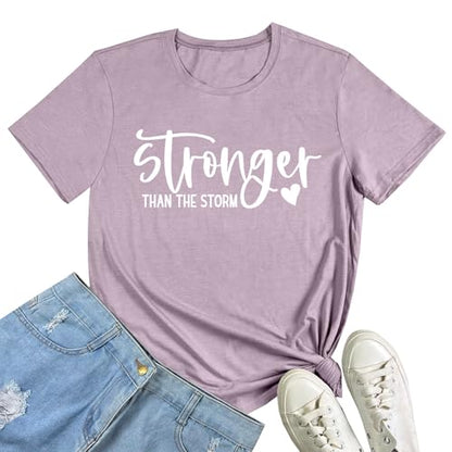 BLACKMYTH Women Cute Graphic Stronger Tee Shirts - color: Heather Grey Purple, size: Large