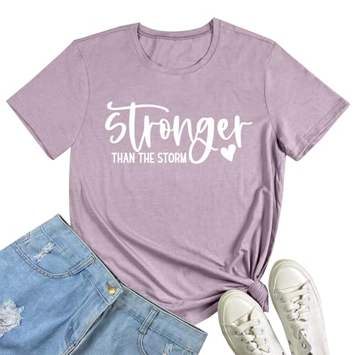 BLACKMYTH Women Cute Graphic Stronger Tee Shirts - color: Heather Grey Purple, size: Medium