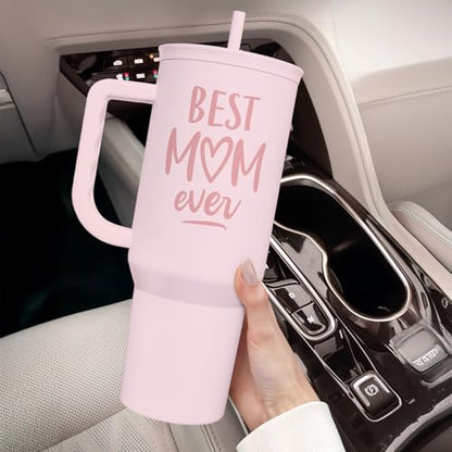 SANDJEST Gift for Mom - Best Mom Stainless Steel Tumbler with Handle, Travel Coffee Mug for Moms - Gifts for Birthday Christmas Mothers Day, 40oz - color: Mom 4