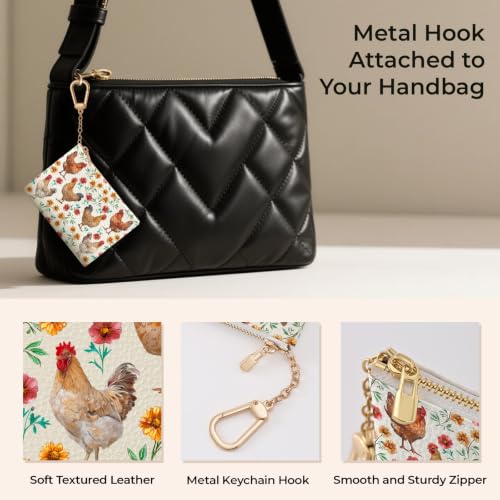 Chicken Rooster Keychain Coin Purse for Women, Small Change Pouch - color: Chicken Rooster