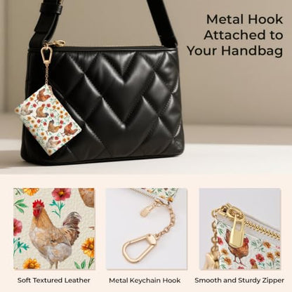 Chicken Rooster Keychain Coin Purse for Women, Small Change Pouch - color: Chicken Rooster