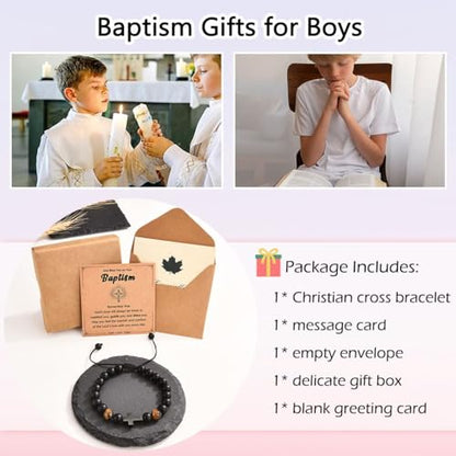 Leyung Cross Bracelet Gifts for Boys, Easter Basket Stuffers Baptism Gifts - color: Baptism