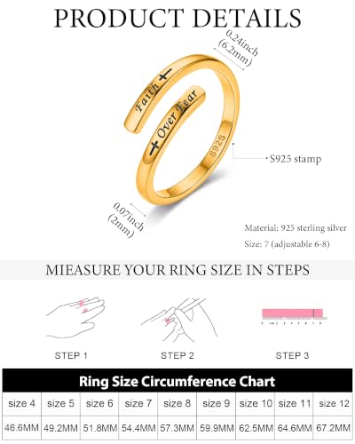 LOVECOM 925 Sterling Silver Faith Over Fear Cross Rings for Women Mother - color: Gold