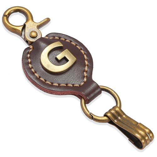 Initial Letter Keychain Brown Leather Alphabet Keychain with Easy Clasp, Key Car Key Bag Key Ring for Women Mens - color: G