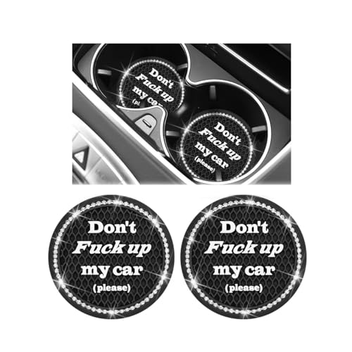 Bling Car Cup Holder Coaster, 2.75 Inch Crystal Rhinestone Diamond Anti-Slip Vehicle Drink Cup Mat with Letters, Automotive Insert Water Bottle Holder Coaster, Universal Fit (Black) - color: Black1