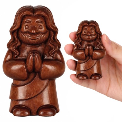 Fuutreo Wooden Mini Jesus Figurine Praying Christian Little Jesus Statue