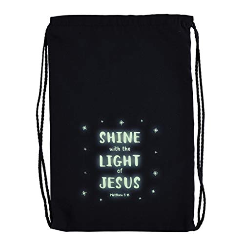Shine With the Light of Jesus Glow-in-the-Dark Blue Drawstring Bag, 10 Inch x 15 Inch