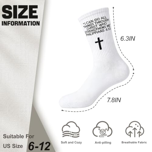 3 Pairs Christian Socks,Novelty Christian Easter Basket Stuffing - color: Philippians 4:13 - White