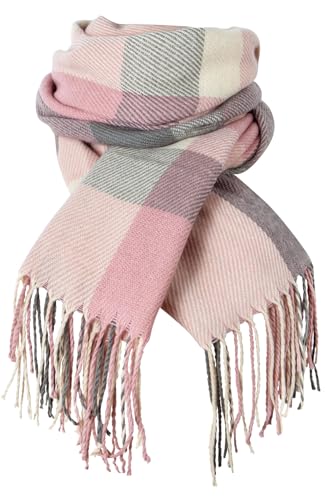 Loritta Winter Scarf for Women, Long Plaid Shawl Wraps Scarves Gifts - color: P-pink Beige Grey Lattice
