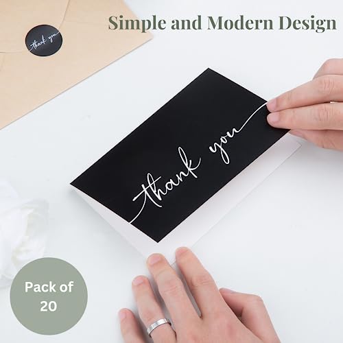 Bulk Pack of 20 Thank You Cards with Envelopes - Black Thank You Cards - color: Black & White Thank You
