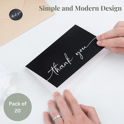 Bulk Pack of 20 Thank You Cards with Envelopes - Black Thank You Cards - color: Black & White Thank You