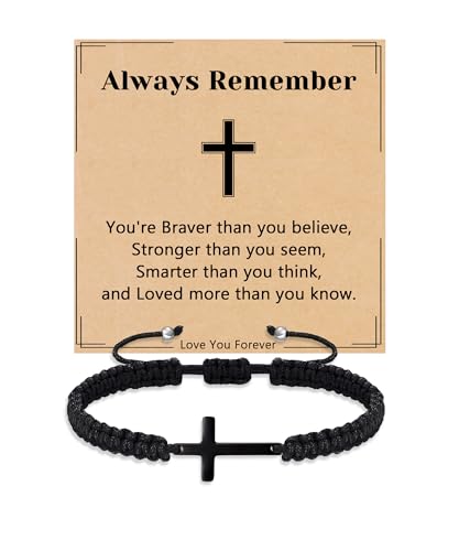 Initial Bracelets for Women Teen Girls Handmade Rope Braided Bracelet for Men Jewelry Birthday Graduation Mother's Day Gifts for Mom Wife Girlfriend Her Friends - style: 9 black-black cross