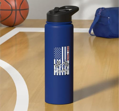 Car Dirt Track Racing Checkered Flag American Flag Racing Stainless Steel Insulated Water Bottle - color: Royal Blue