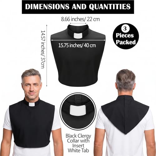 3 Pcs Unisex Black Clergy Collar for Men Women Pastors