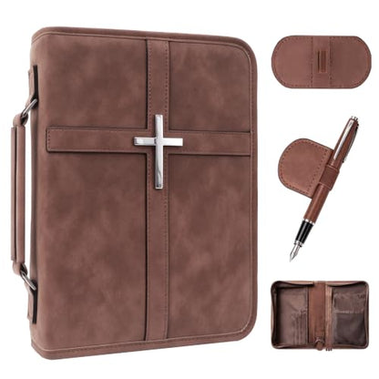 Vegan Leather Bible Case, Bible Bag with Magnetic Bookmark,Bible Cover Case - color: Brown