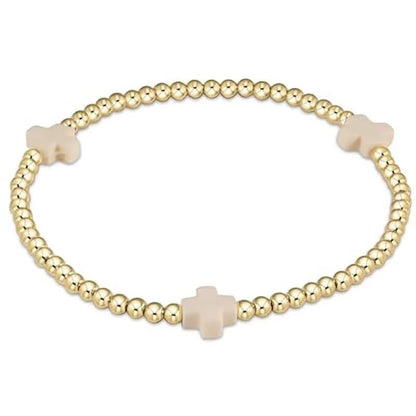 Colorful Cross Charm Bracelets for Women Men Adjustable Gold Plated Beaded Bracelet Boho Bead Ball Stretch Bracelet Birthday Summer Beach Jewelry - color: Beige