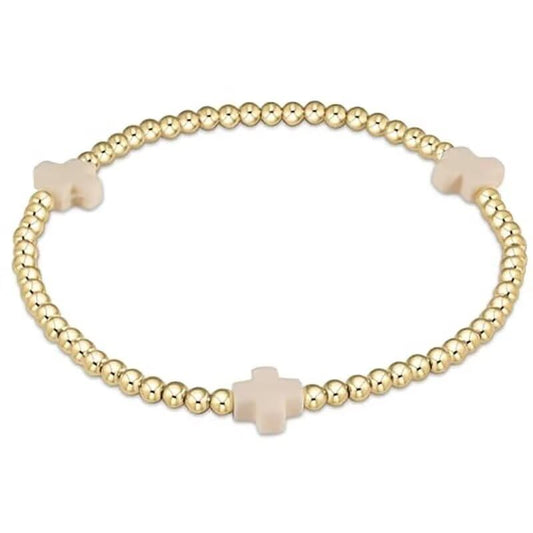 Colorful Cross Charm Bracelets for Women Men Adjustable Gold Plated Beaded Bracelet Boho Bead Ball Stretch Bracelet Birthday Summer Beach Jewelry - color: Beige