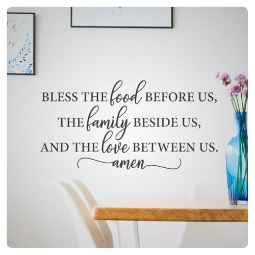 My Vinyl Story - Bless The Food - Inspirational Bible Scripture Religious Christian Wall Decal Sticker Quote Art Decor Saying for Family Home Living Dining Faith Room, Removable (Black, 20x10 inches) - color: Black, size: 20x10 inches