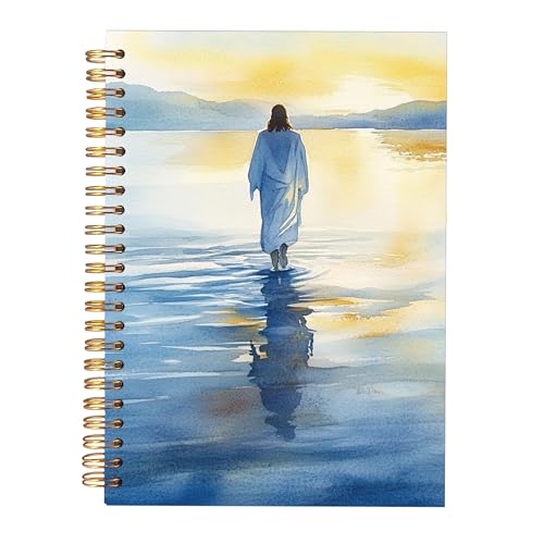 KAOWT Blue Jesus Christian Notebook Journal,Jesus Walking on Water Notebook Gifts, Christian Church Notes, Prayer Journal for Woman,Notebooks for Work, Hardcover Spiral Notebook 5.5x8.3 - color: notbook bible-watercolor