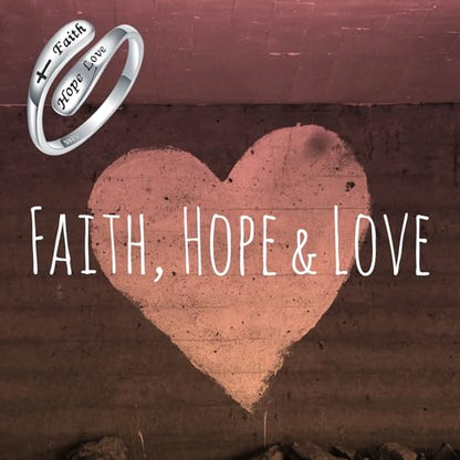 925 Sterling Silver Inspirational Adjustable Rings - Personality Encouragement Jewelry Gift For Women - style: Faith Hope Love