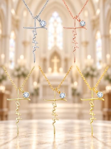 Faith Necklace White/Rose/Gold Birthday Gifts for Wife Her - color: 14K Gold-06-June