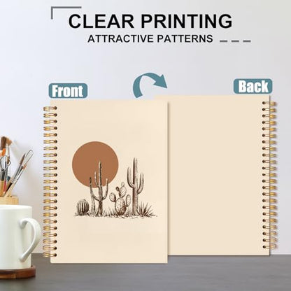 Boho Western Cactus Spiral Notebook 5.5x8.3 - color: White Boho Western Cactus