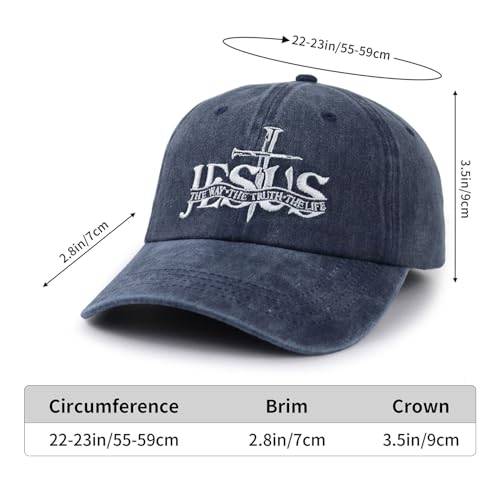 Christian Jesus Hat for Men Women, Adjustable Cotton Embroidered The Way The Truth The Life Baseball Cap - color: Navy