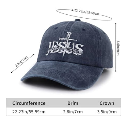 Christian Jesus Hat for Men Women, Adjustable Cotton Embroidered The Way The Truth The Life Baseball Cap - color: Navy