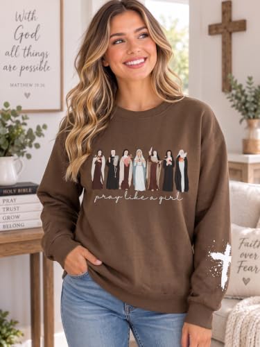MOUSYA Women Christian Sweatshirt Psalms 91 Sleeve Print Sweatshirt Bible Verse Pullover - color: Brown-412, size: Small