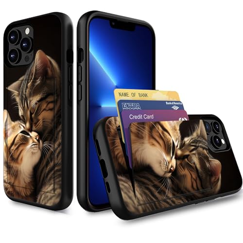 for iPhone 15 Pro Case,Wallet Case Credit Card Holder Dual Layer Hybrid Shockproof PC + TPU Case Cover for iPhone 15 Pro 6.1 inch 2023,Cat Mom Kissing Her Kitten - color: Cat Mom Kissing Her Kitten, size: iPhone 15 Pro 6.1"