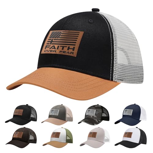 Christian Hats for Men Women, Faith Over Fear Hat - color: Black Orange
