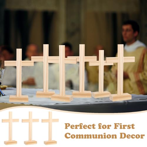 Suzile 20 Pcs Wooden Crosses for Craft Centerpiece Bulk Christian Nativity Tabletop Standing Baptism Religious Church Cross Sunday School First Communion Easter Party Favors, 8.66 x 4.72 Inch