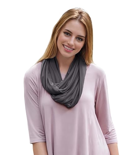 Lina & Lily Premium Modal Jersey Knit Women's Infinity Scarf Loop Lightweight - color: Dark Gray