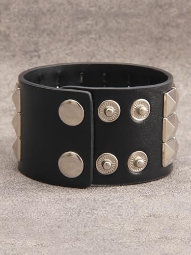 Jeilwiy Punk Rock Gothic Black Rivet Leather Spiked Necklace Collar Neckband Leather Choker Necklace for Women Mom Gifts Adjustable - color: Wide Cuff Bracelet Black