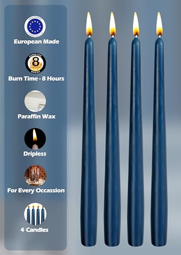 Hyoola Tall Taper Candles - 10 Inch Midnight Blue Unscented Dripless Taper Candles - 8 Hour Burn Time - 4 Pack - color: Midnight Blue, size: 10 Inch