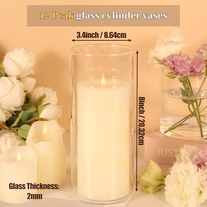 TBWIND 12pcs 8 Inch Clear Glass Cylinder Vases for Centerpieces - size: 12 Pack 8 Inch - Clear