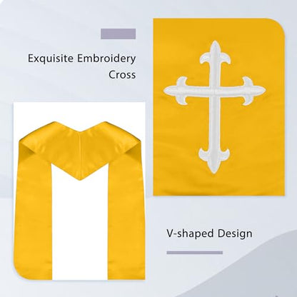 Piecatle Choir Stole with Cross Embroidery for Church, Ideal for Costume,60" - color: Gold