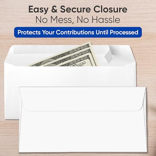 Christian Church Tithing Envelopes Self-Seal (500 Pack) - 6.5"x3.5" Offering Envelopes with Pre-Printed Fields for Tithes, Offerings, and Missions (Modern)