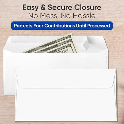 Christian Church Tithing Envelopes Self-Seal (500 Pack) - 6.5"x3.5" Offering Envelopes with Pre-Printed Fields for Tithes, Offerings, and Missions (Modern)