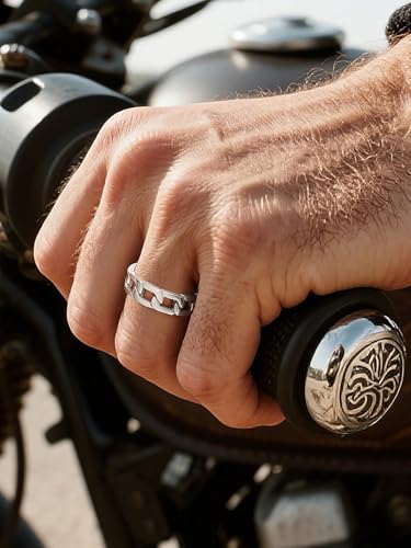 U7 Stainless Steel Mens Rings,7mm Gold/Black/Silver Chain Rings Fidget Spinner Ring Anxiety Ring for Men Women,Size 6-14 - color: 316L Stainless