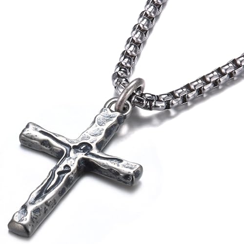 925 Sterling Silver Crucifix Necklace for Men, 18-26 Inch - color: Oxidized Sterling Silver Crucifix Pendant with Stainless Steel Chain, size: 20 in (50cm) Chain - Average Length for Men