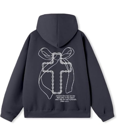 Women Men Hoodies Oversized Fleece Sweatshirt Fashion Clothing Fall Christian Sweaters Ties - color: Navy Blue, size: Medium