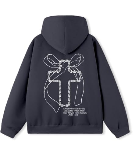 Women Men Hoodies Oversized Fleece Sweatshirt Fashion Clothing Fall Christian Sweaters Ties - color: Navy Blue, size: Large