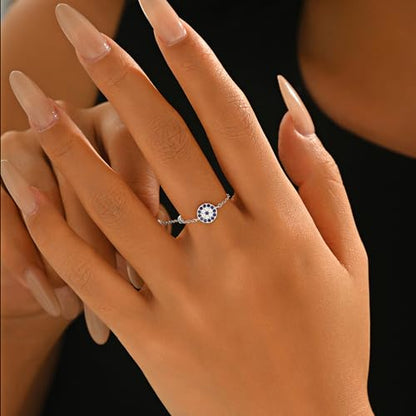 925 Sterling Silver Adjustable Link Chain Rings for Women Daughter - color: Style 7-Silver