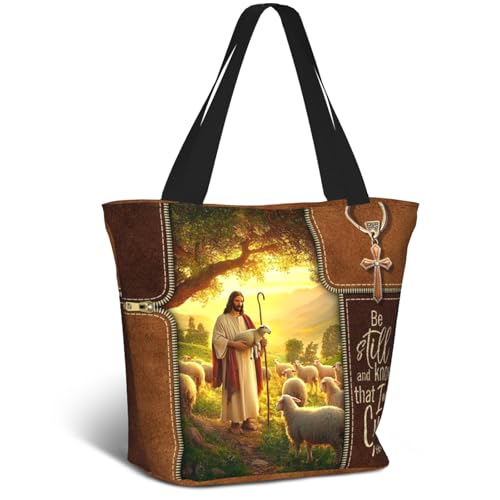 Bible Tote Bags For Women Religious Church Bag Christian Tote Bags Inspirational For Women Organizer Christian Gift - color: Bible Jesus and the Lamb