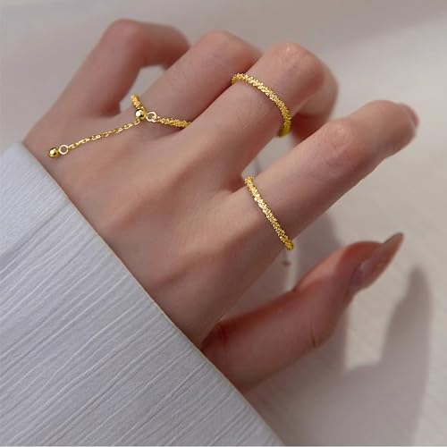925 Sterling Silver Adjustable Link Chain Rings for Women Daughter - color: Gold