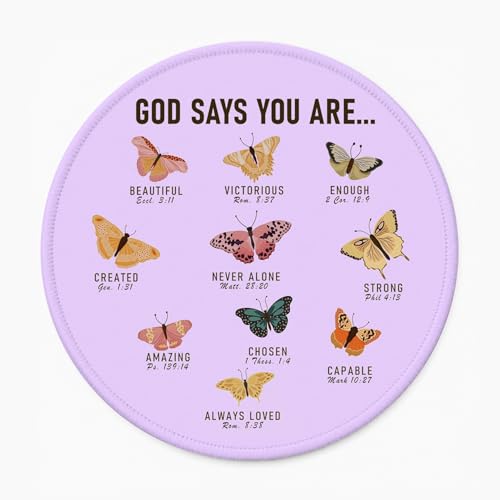 Christian Butterfly Mouse Pad for Women, Bible Verse Girly Mouse Pads for Desk, Cute Office Butterfly Desk Accessories for Work, God Says You are, Girly Office Decor 8.7x8.7 Inch (Purple) - color: Faith Butterflies(Purple)