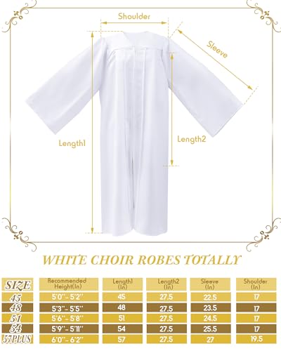 Toulite 12 Pcs Unisex Choir Robes for Church Baptism Gowns White - size: Size 48